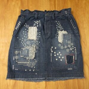 PILCRO THE LETTERPRESS Embroidered Patchwork Denim Jean Skirt Sz S ANTHROPOLOGIE